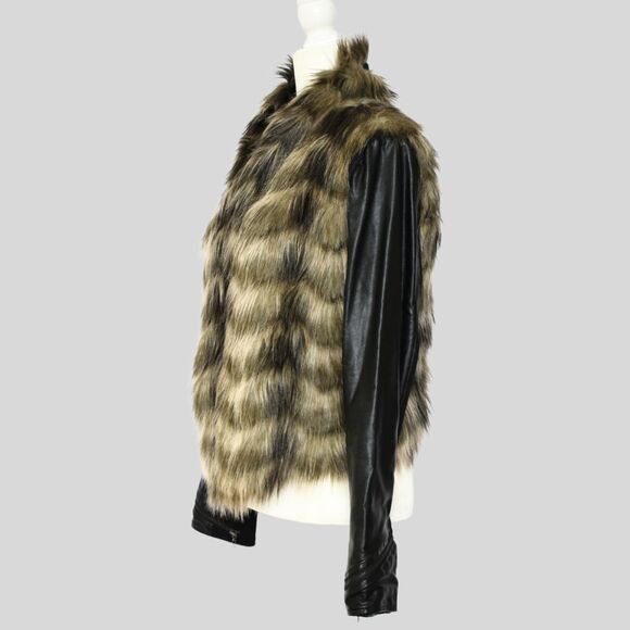 Guess Women's Faux Fur Leather Jacket With Removable Sleeves Size M - Picture 2 of 8